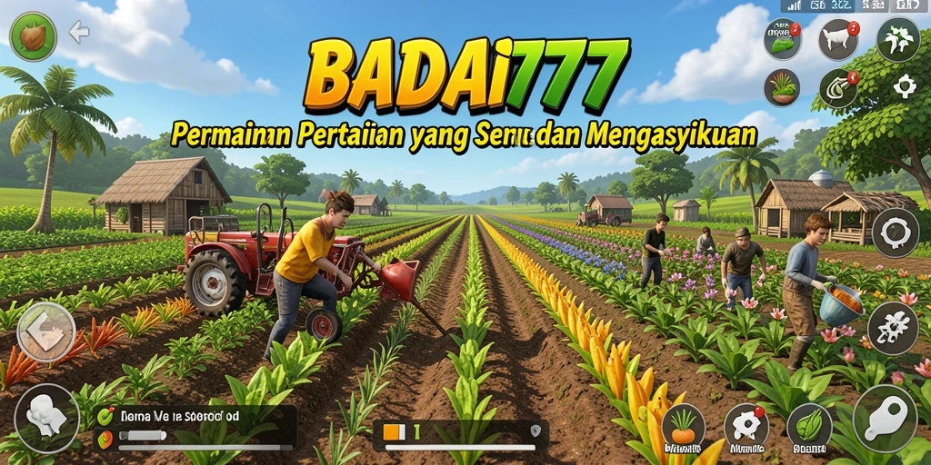 Tampilan gameplay BADAI777 dengan aktivitas bertani yang seru.
