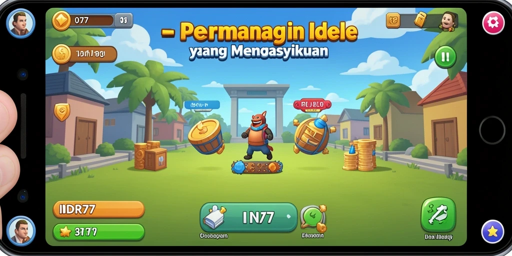 Tampilan gameplay <strong>IDR77</strong> dengan karakter dan sumber daya yang berwarna-warni.