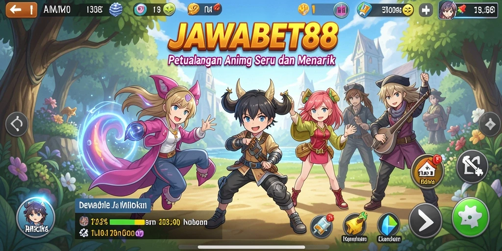 Screenshot gameplay JAWABET88 menampilkan pertarungan seru karakter anime.