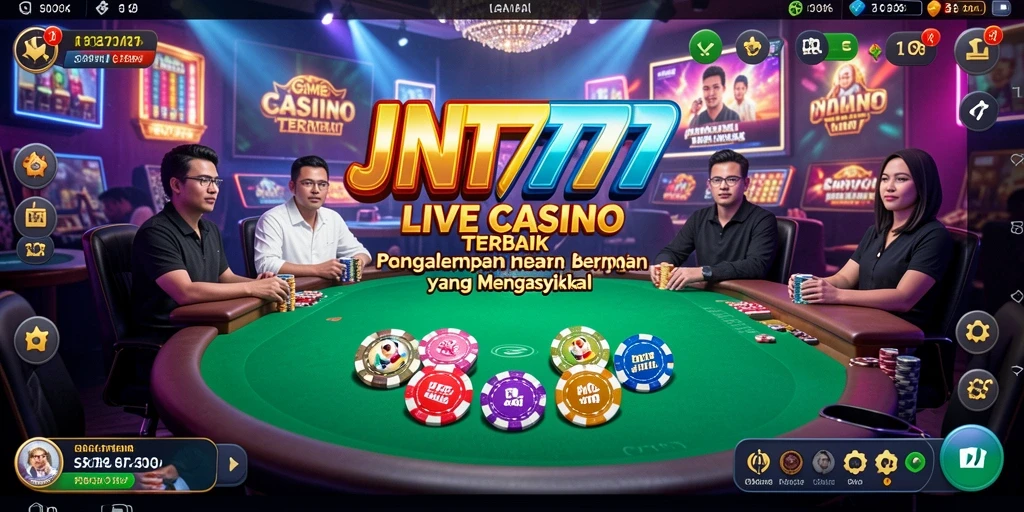 Screenshot gameplay JNT777 menampilkan dealer langsung dan suasana kasino yang realistis.
