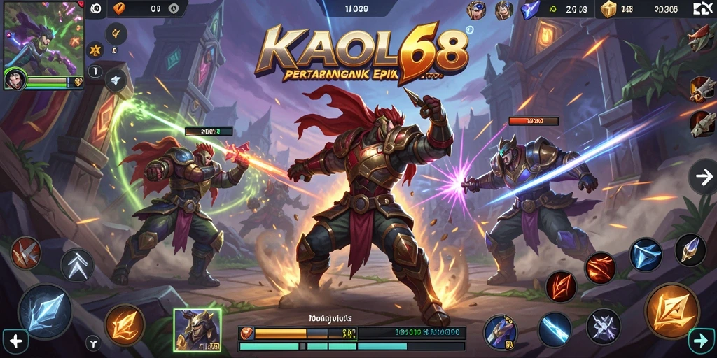 Tampilan aksi dari gameplay epik KAOL68 dalam pertempuran MOBA.