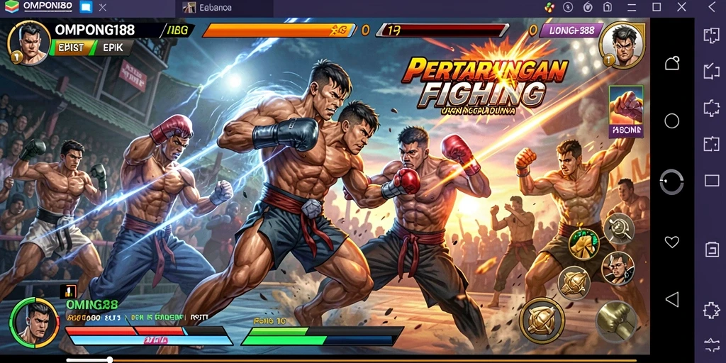 Screenshot OMPONG188 menampilkan pertarungan epik antara karakter yang kuat.