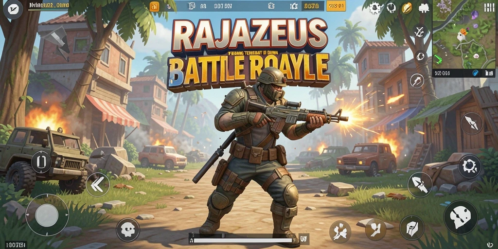 Gameplay seru di medan perang RAJAZEUS yang penuh aksi.