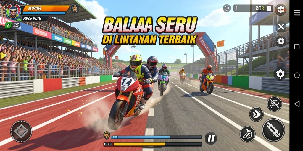 Gambaran gameplay seru dan menegangkan di lintasan balap RP55.