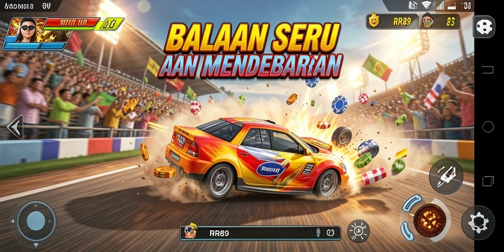 Screenshot menunjukkan gameplay balapan yang mendebarkan di RR89.