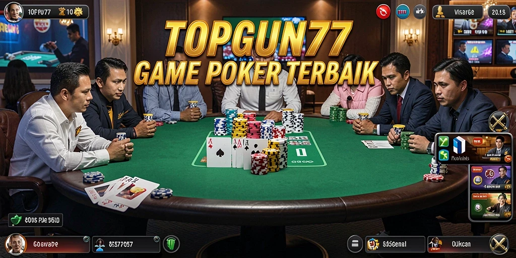 Tampilan gameplay Poker yang mendebarkan di TOPGUN77.