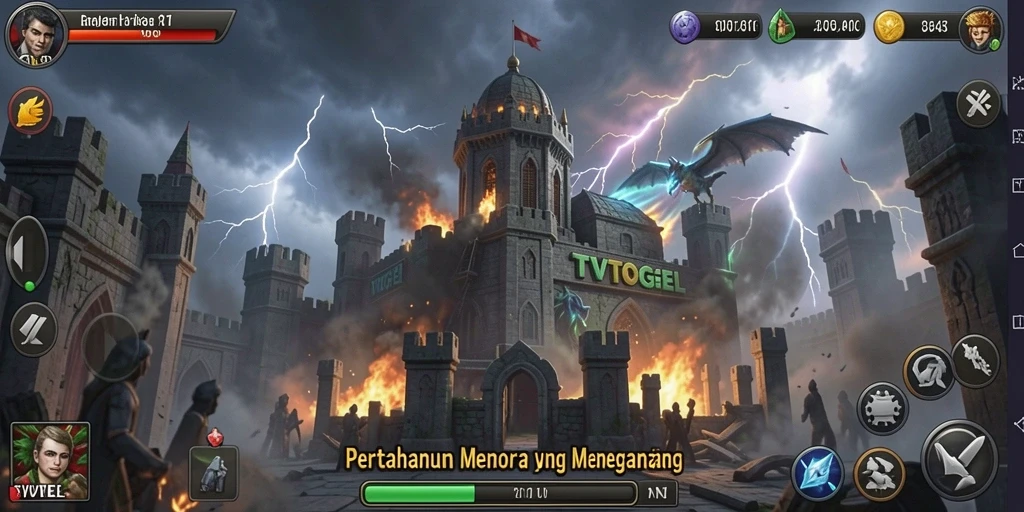 Tangkapan layar gameplay TVTOGEL dengan menara yang beraksi.