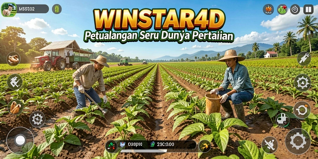 Tampilan gameplay <strong>WINSTAR4D</strong> yang menarik dengan aktivitas pertanian.